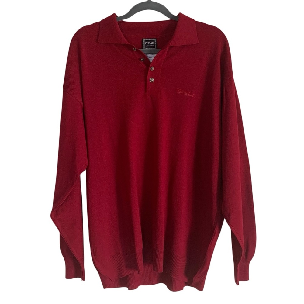Versace Jeans Couture Men’s Size XL Red Virgin Wool Polo Sweater Ittierre Italy